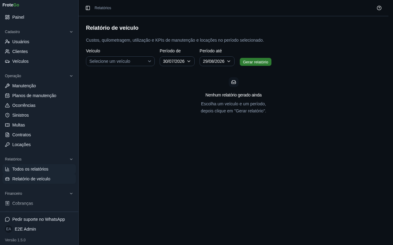 Relatório individual de veículo com indicadores de custos e utilização